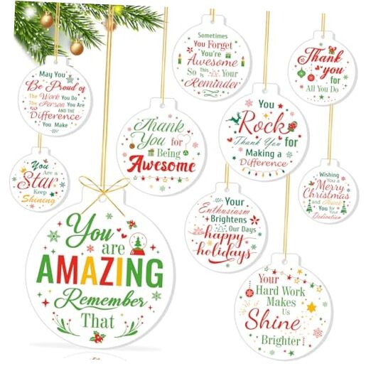 10pcs Employee Christmas Thank You Ornament for Coworkers, Acrylic Christmas