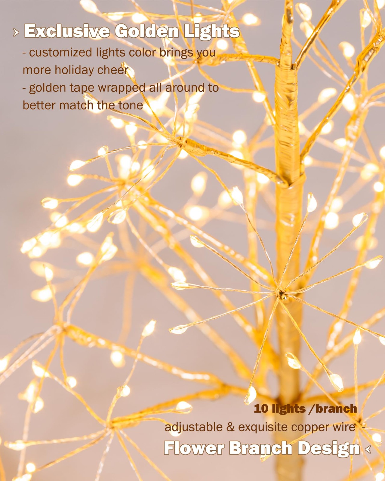 17.7 Inch 250 LED Fairy Tree Lamp Artificial Bonsai Lights Decor Battery Gold