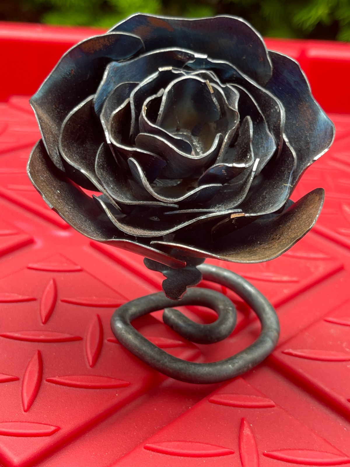 Black Metal Rose Flower Desktop Art Decor Rustic Modern Floral Sculpture