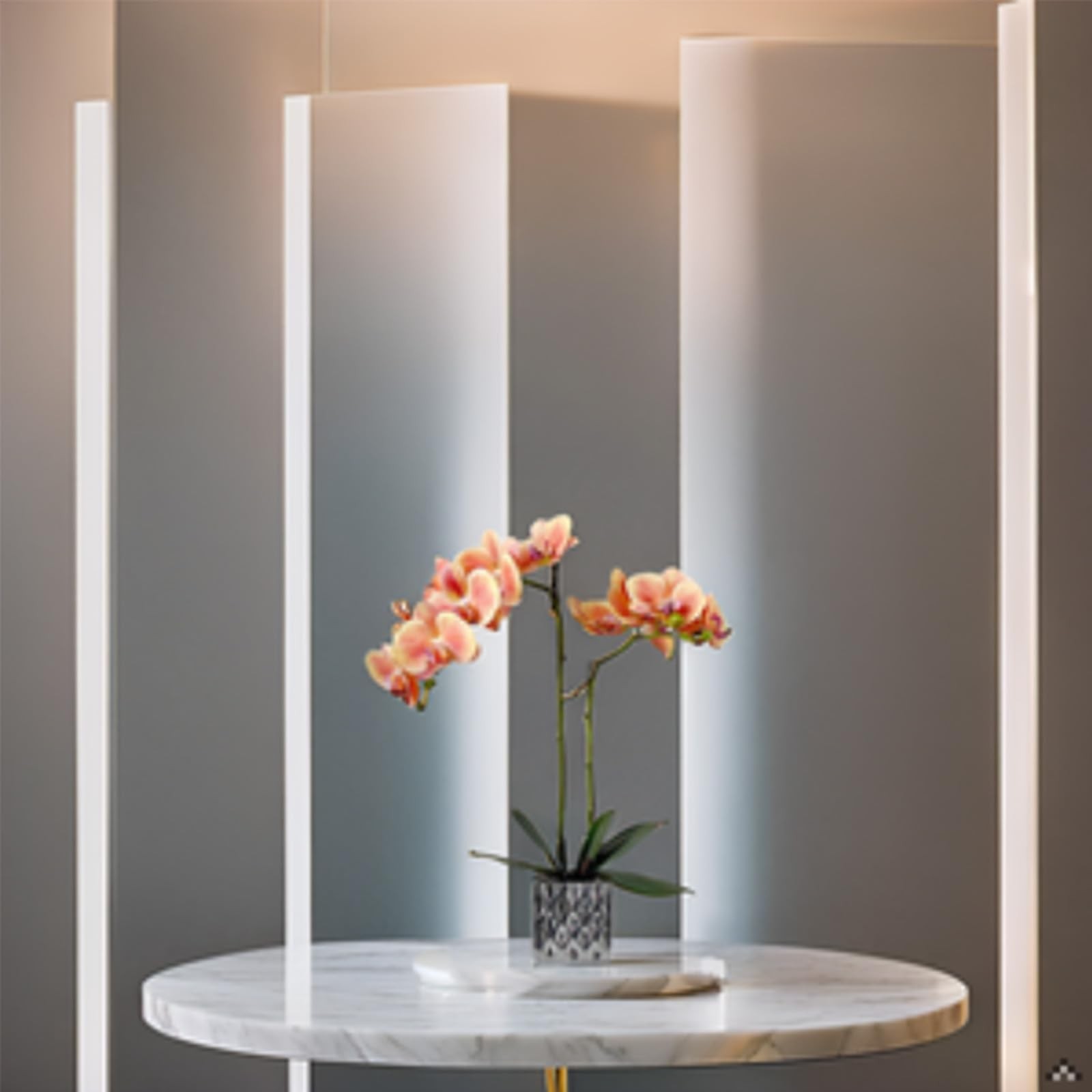 20 Inch Orange Artificial Faux Orchid Silk Flower Arrangement Silver Vase