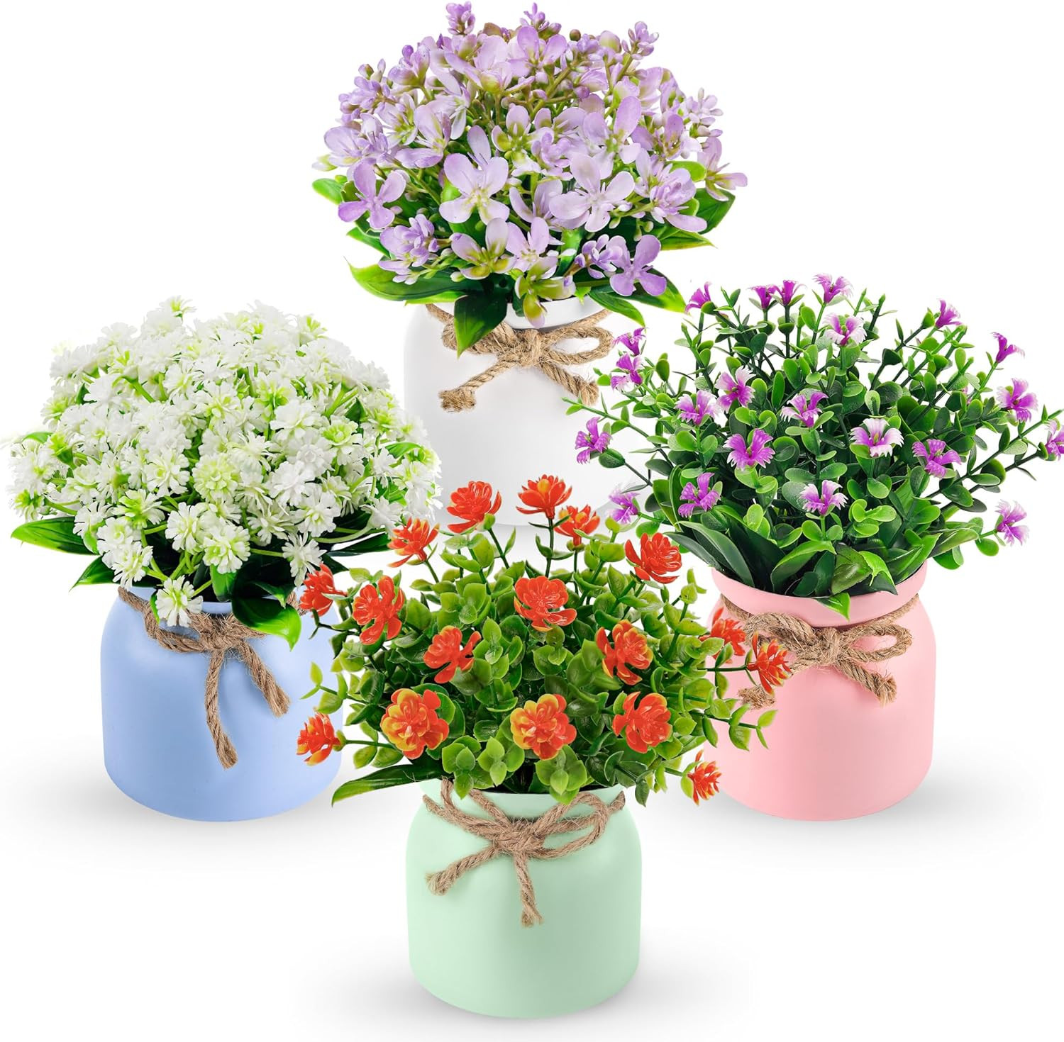 Der Rose 4 Pack Fake Flowers Small Artificial Faux Plants Indoor Summer Spring D