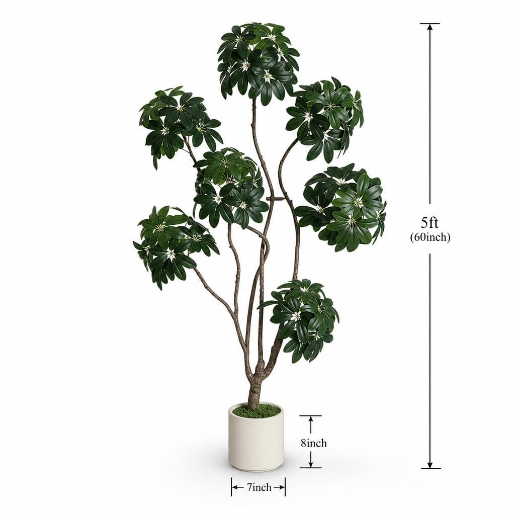 Faux Black Olive Tree 5ft, Faux Floor Plant with White Planter Pot, Multiple …