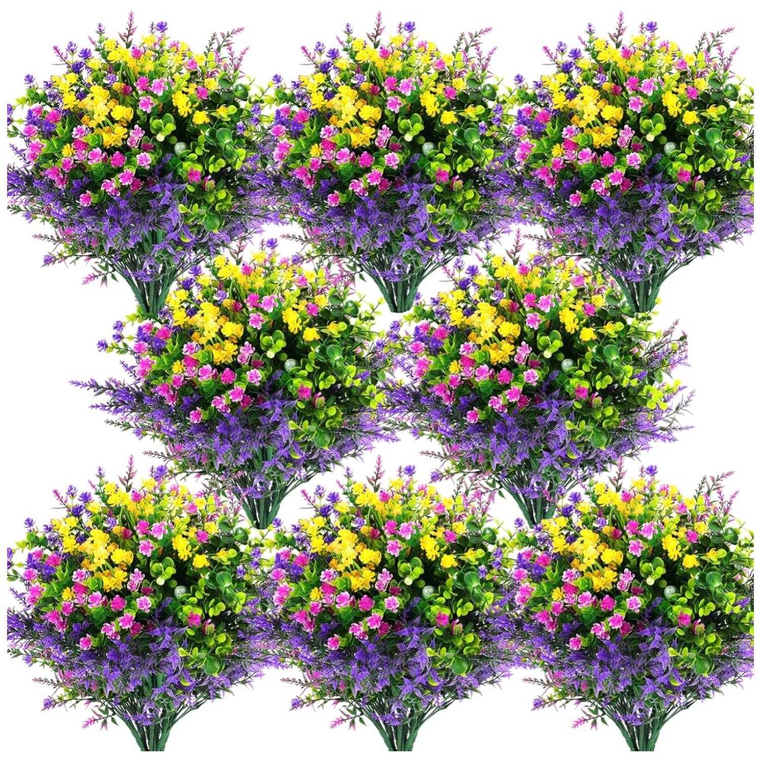 Fuchsia Purple Yellow Green Faux Plants 48 Pcs
