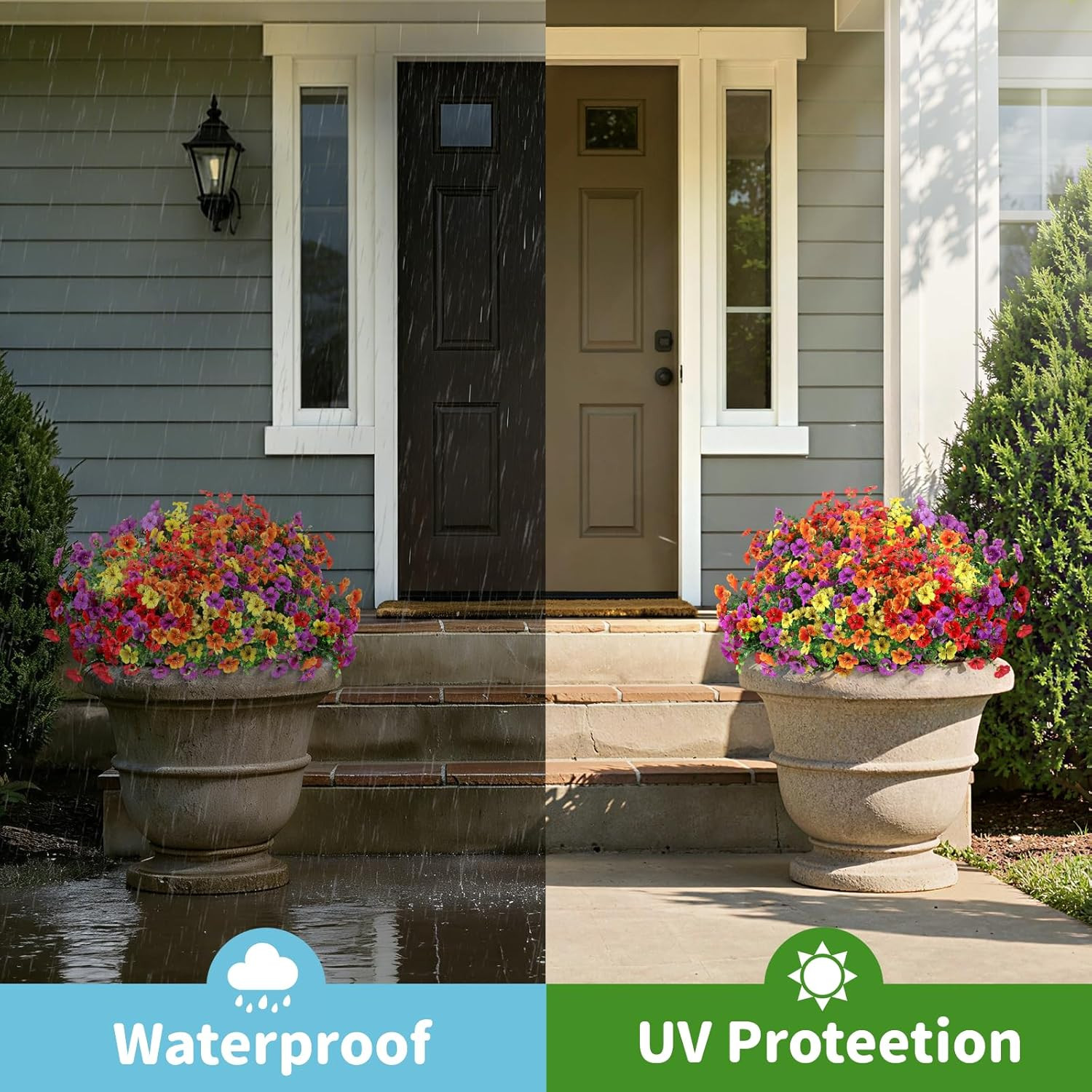 Artificial Outdoor Flowers, Realistic UV Resistant Waterproof Faux Plants, Full
