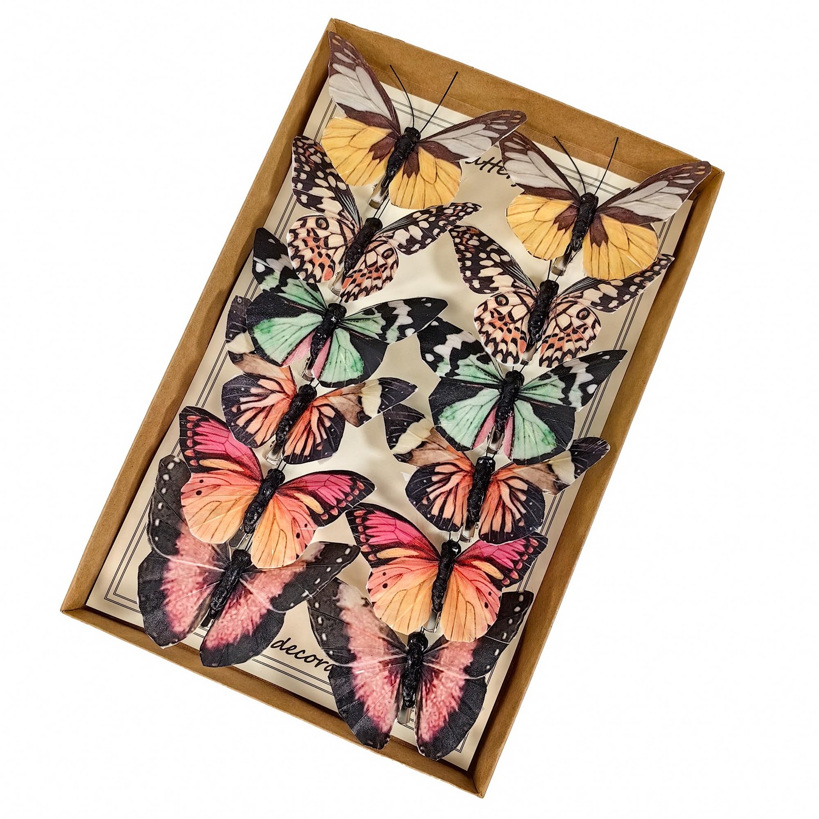 -Feather Butterfly for Craft Decoration Set of 12 with Clip 6 Color Wedding H…
