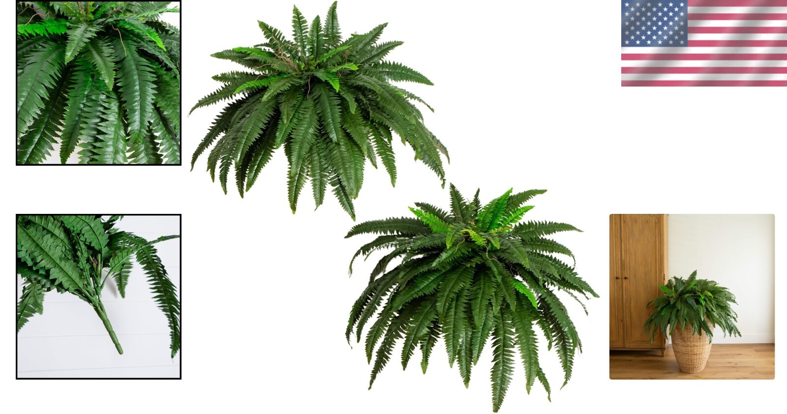 Set of 2 Luxe 48-Inch Artificial Boston Ferns – Faux Plant Decor