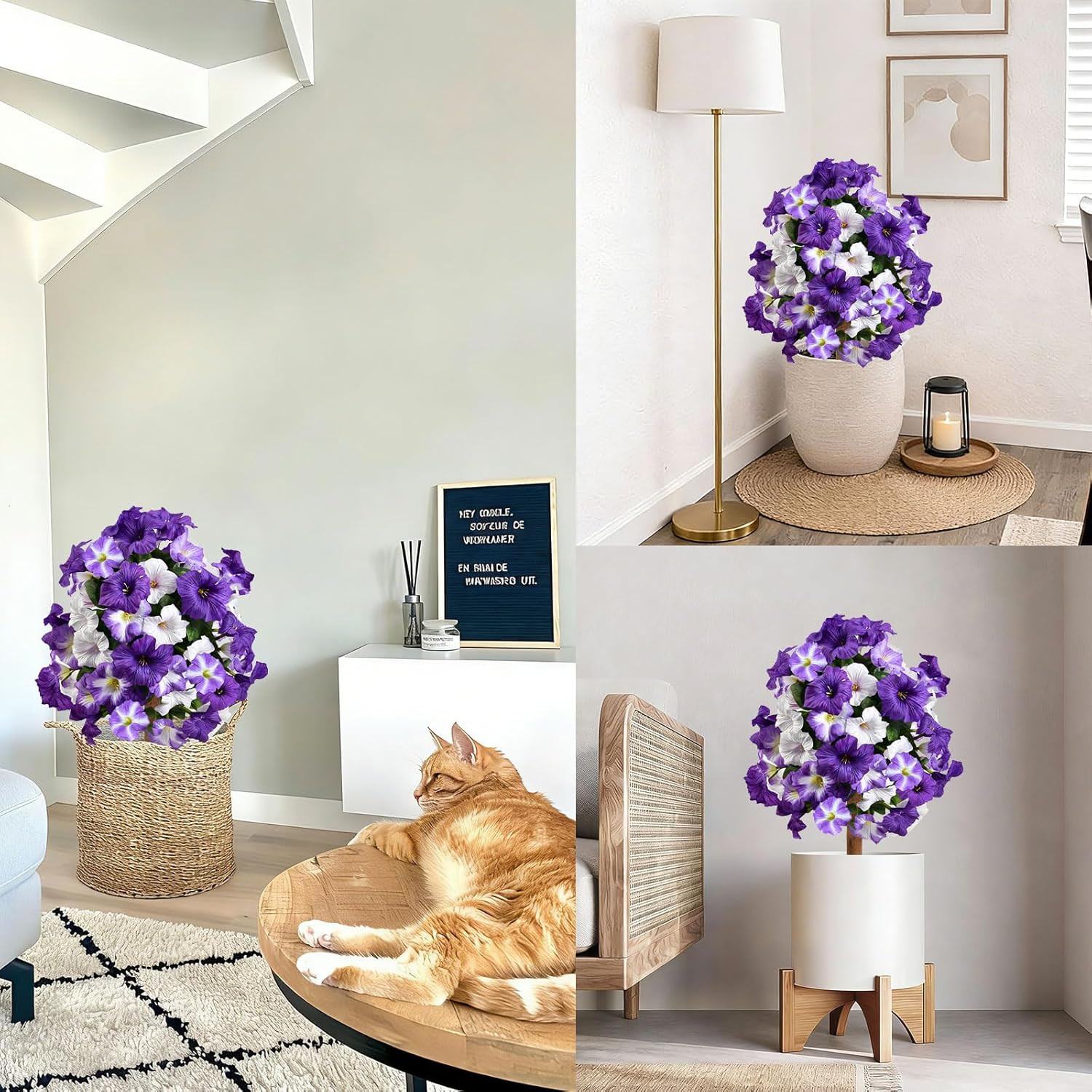 Set of 2 UV Resistant Purple Petunia Topiary Ball Trees for Outdoor Decor