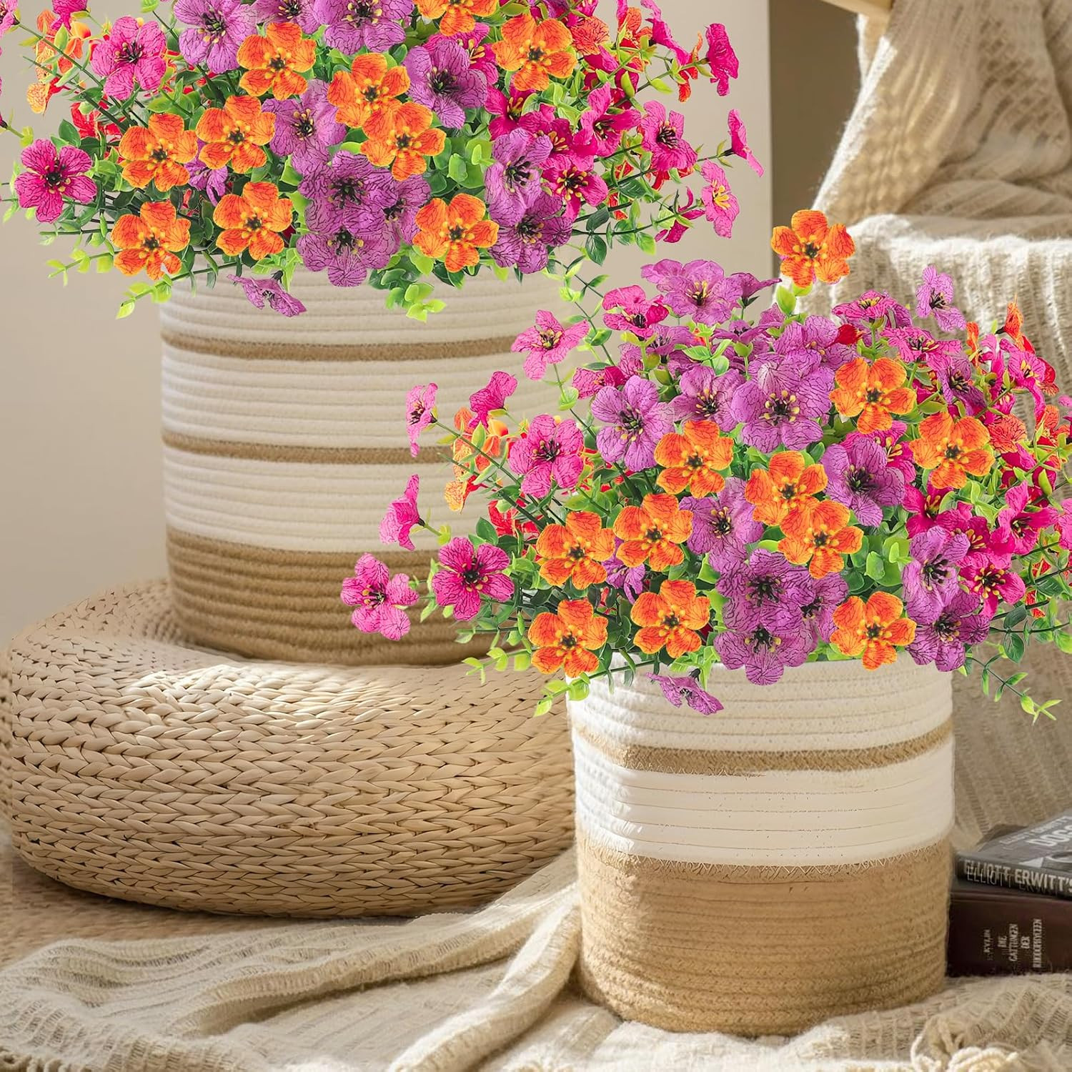 Artificial Mums for Outdoors Faux Mums UV Resistant 6 Bundles Realistic
