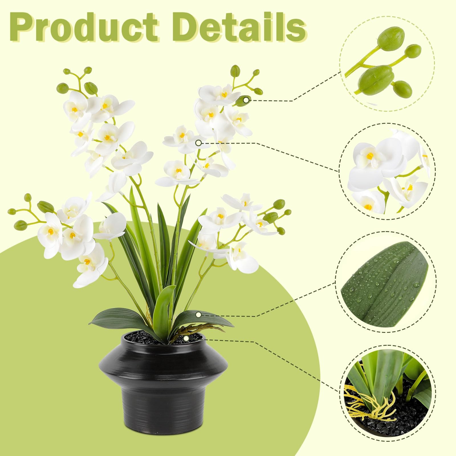 Artificial Orchid Plant in Pot 19.5″ Tall, Realistic Faux Orchid Flowers