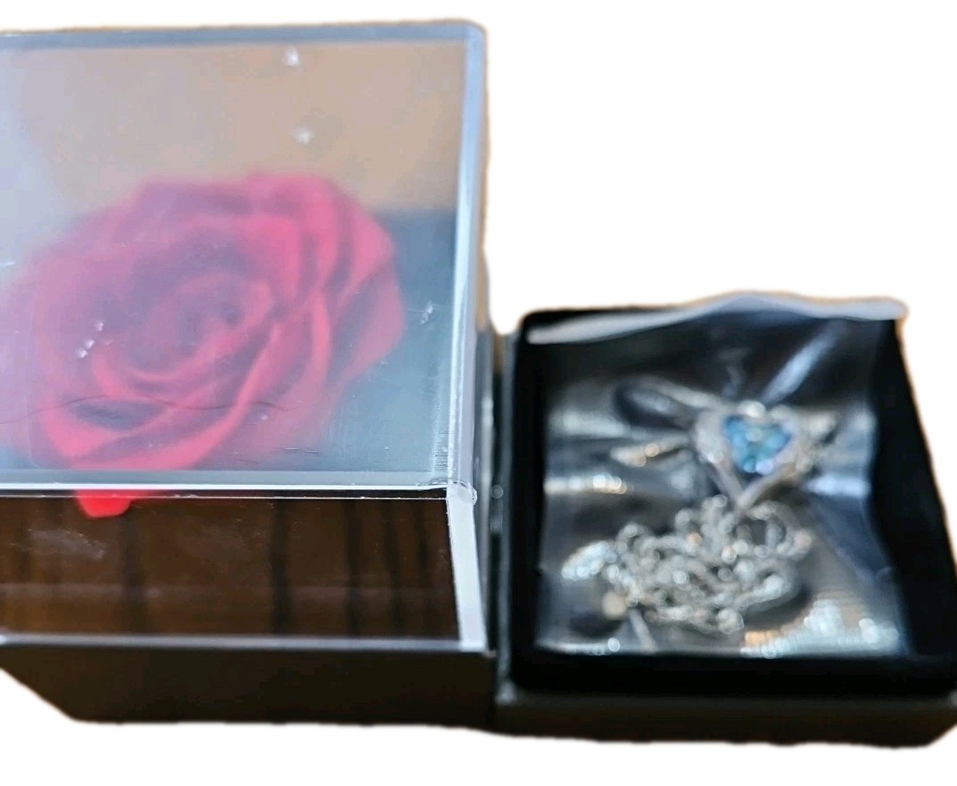 Rose with Necklace Infinity Rose in Love Box I Love You Forever.