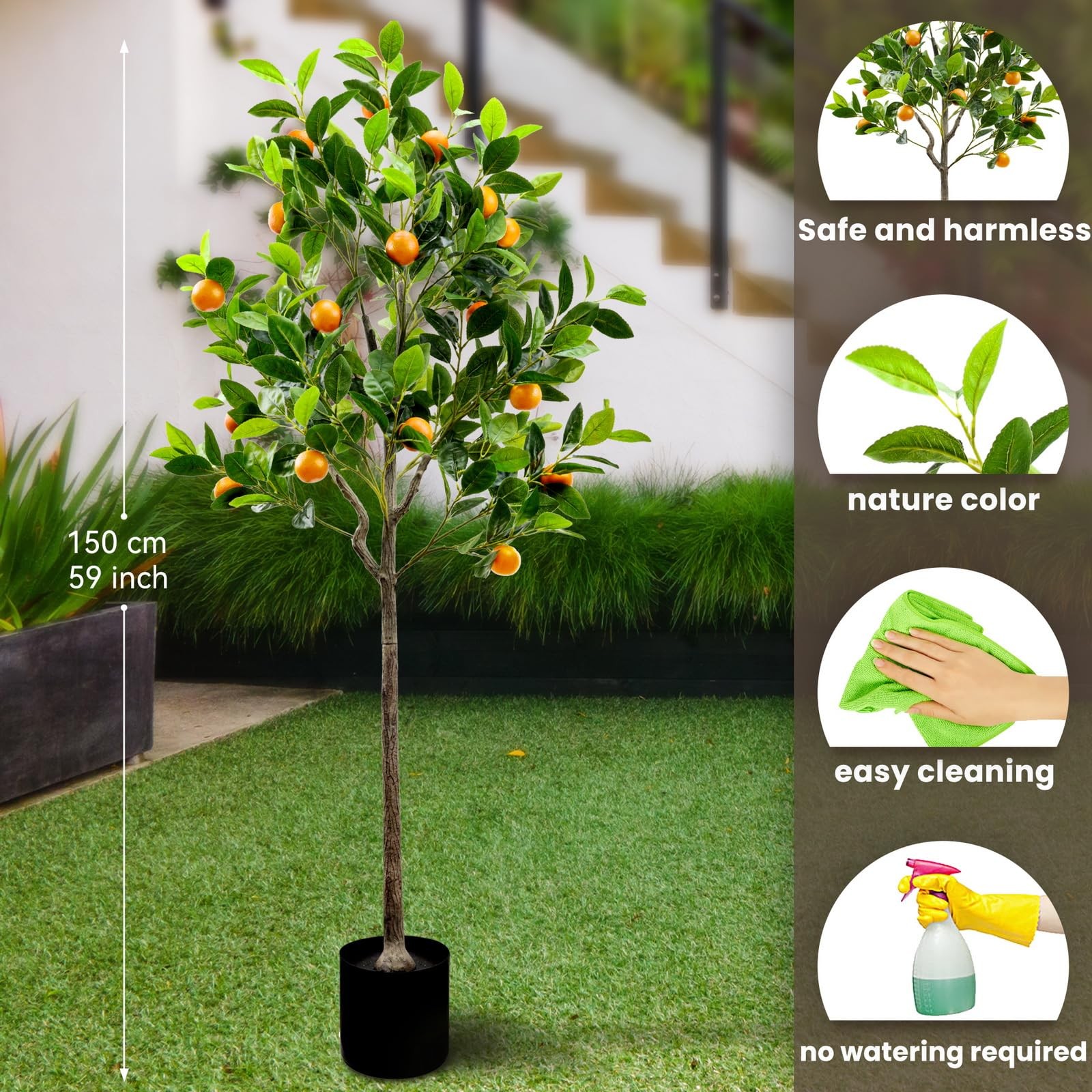 4.59 Feet Fake Orange Tree Artificial Green Plant Decoration