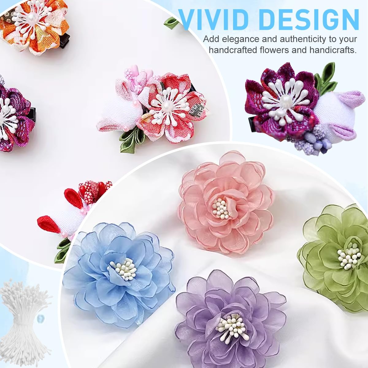 400 PCS Mini White Double Head Flower Stamen 552.5mm Artificial DIY