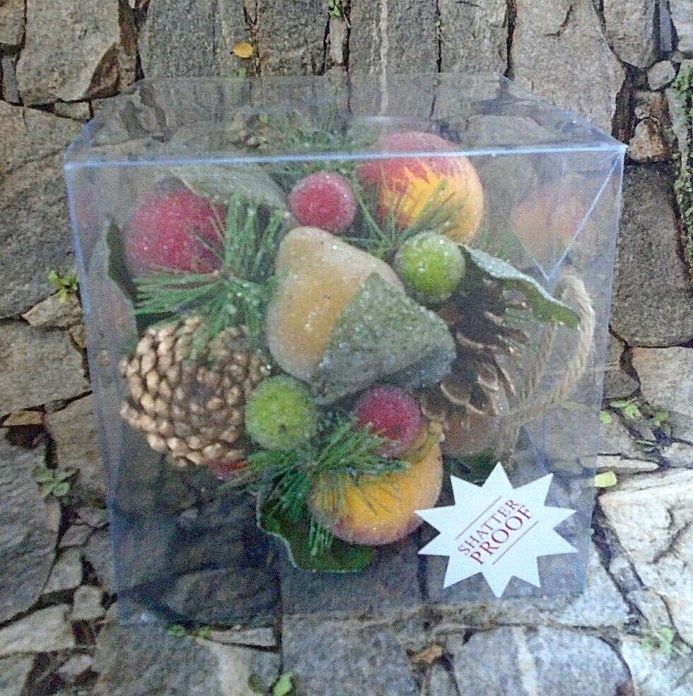 Fig & Magnolia Pinecone & Icy Beaded Faux Fruit Ball Shaped Hanging Topiary