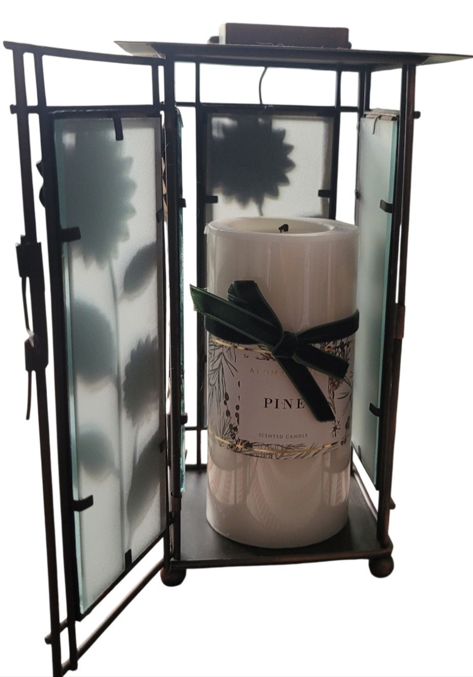 Sunflower Glass Panel Lantern – Yellow & Green Decorative