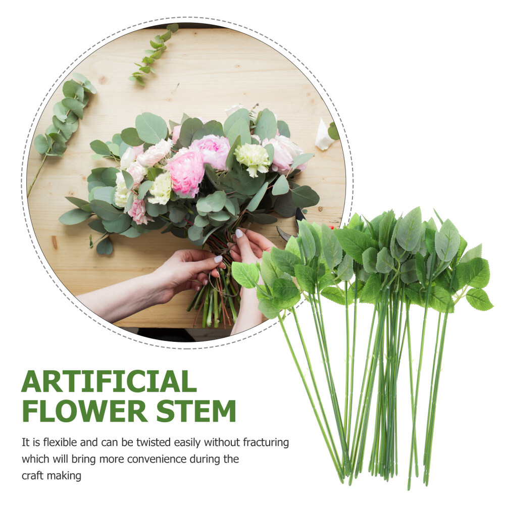 30 Pcs Rose Stem with Leaves Flower Branches Floral Bouquet Bride
