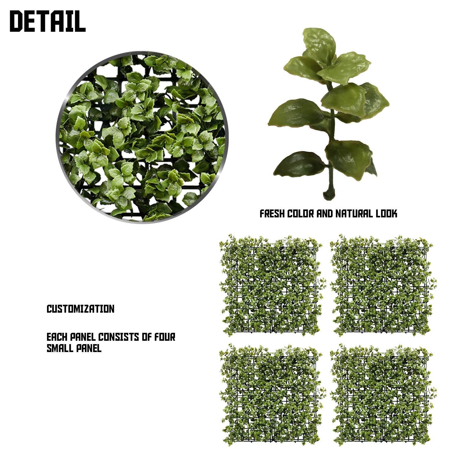 20×20″ Artificial Faux Leaf Olive Reineckea Carnea Fence Screen Wall Decor Panel