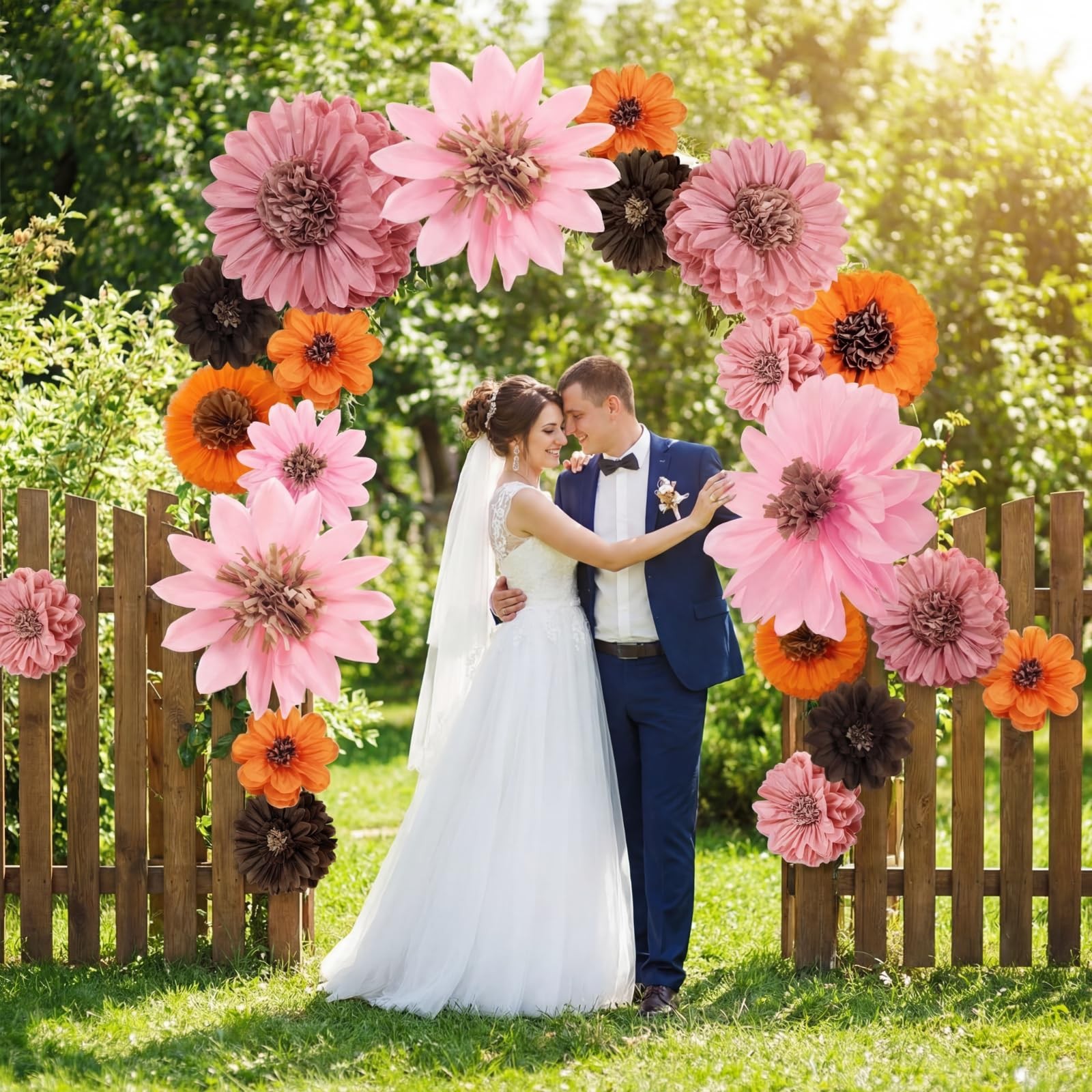 36 Pcs Boho Giant Flowers Decoration for Wall Sizes 10″ to 24” Tissue Pom Po…