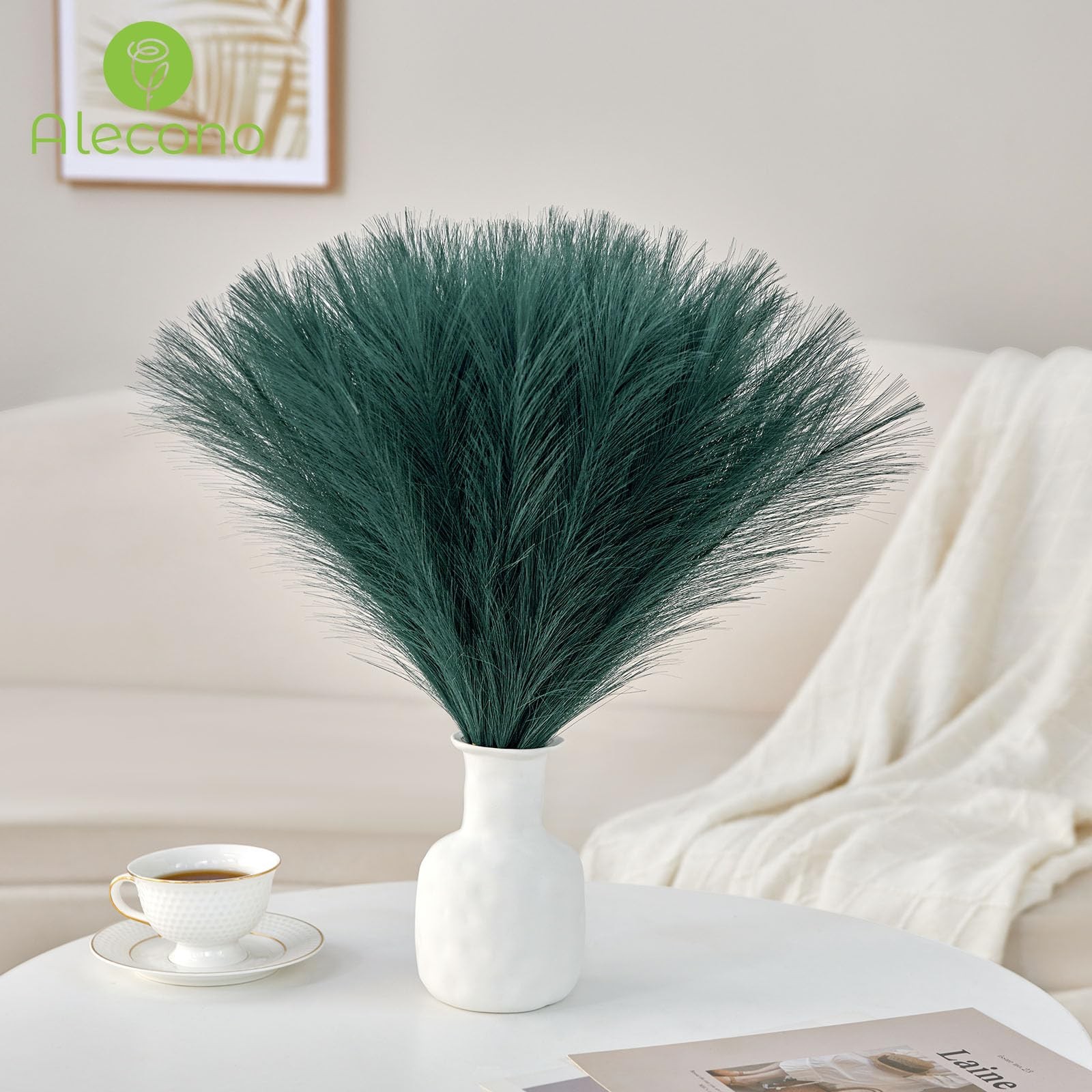 17 inch Green Faux Pampas Grass Decor, Tall Artificial Stems for Floor Vase