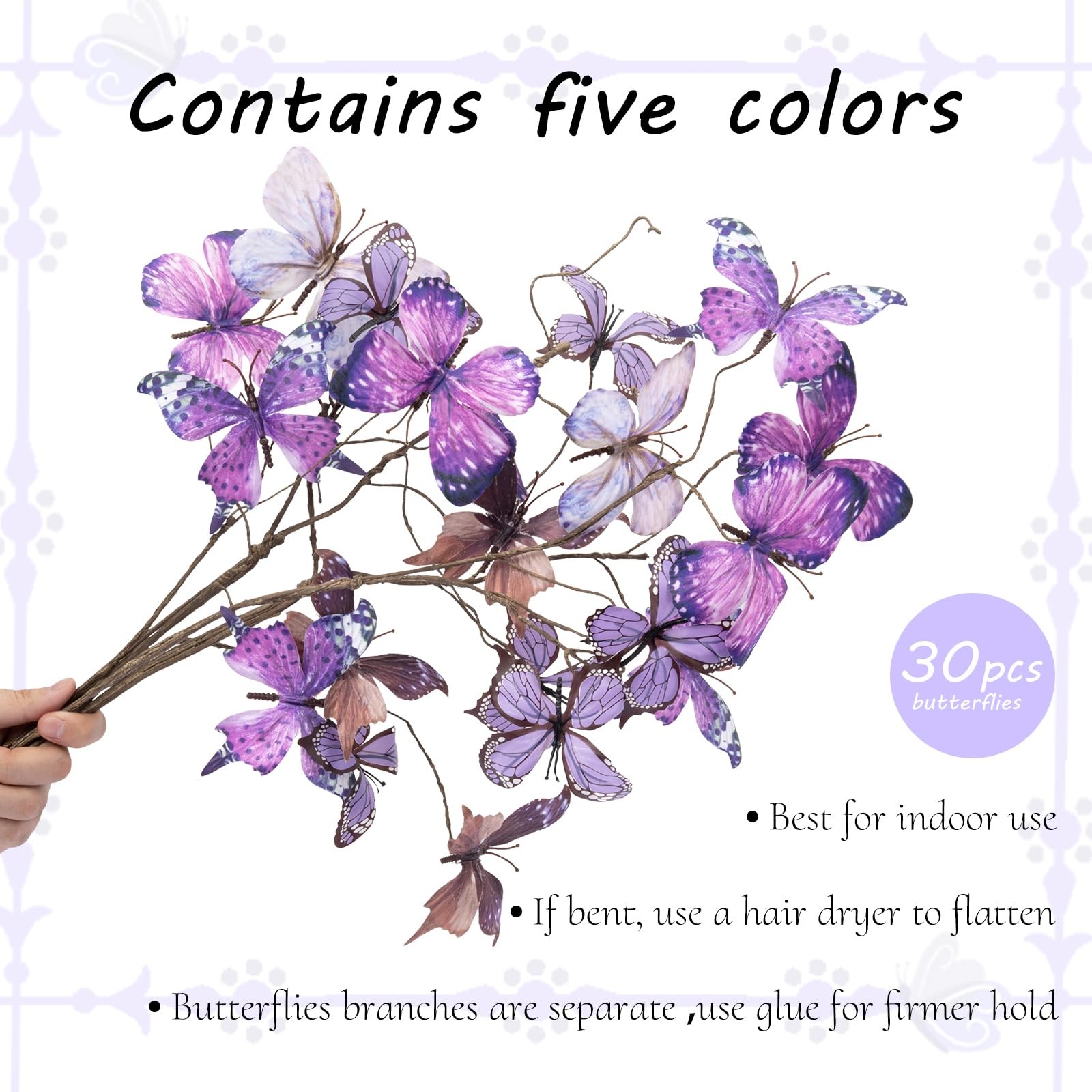 5 Pcs DIY Butterfly Decorations 5 Butterfly Branches with 30 Fake Butterflies…