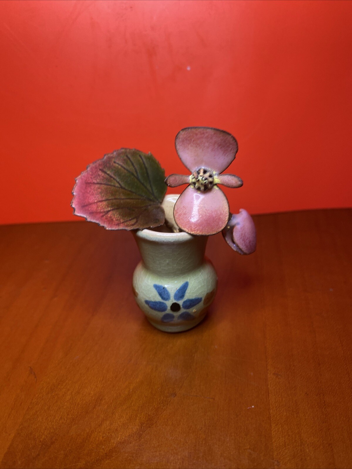 Mini Enamel & Metal Floral Arrangement in Glazed Planter