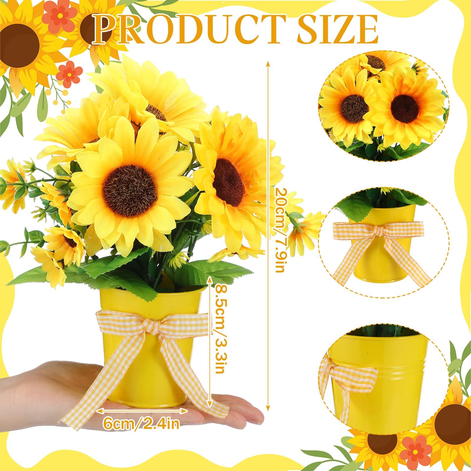 2 Pack Small Artificial Sunflower Plant in Pots Faux Flower Potted Plants Yel…