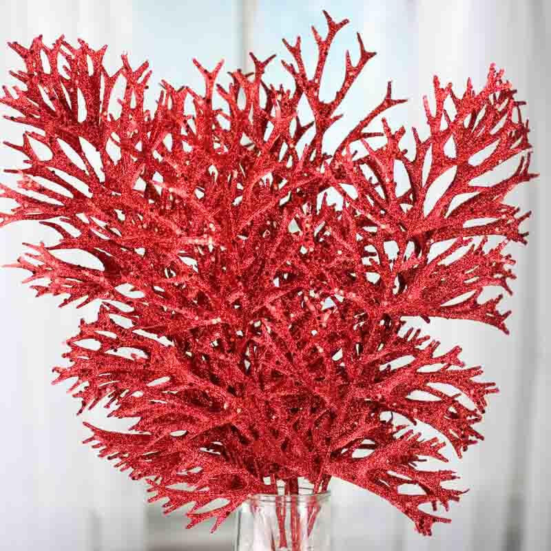 Pack of 12 Sparkling Red Artificial Staghorn Fern 20″ Sprays
