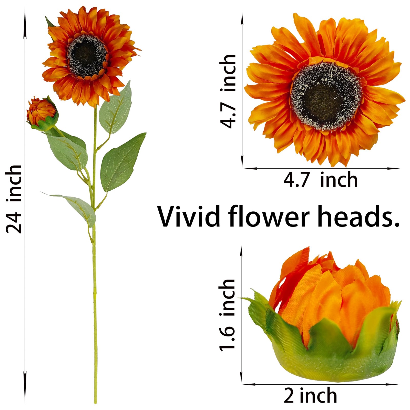 6 Pcs Red Artificial Sunflowers Fake Sun Flowers for Home Decor Wedding