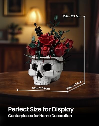 Skull Roses Flower Bouquet Building Set – Gothic Home Decor Kit for Adults, Perf