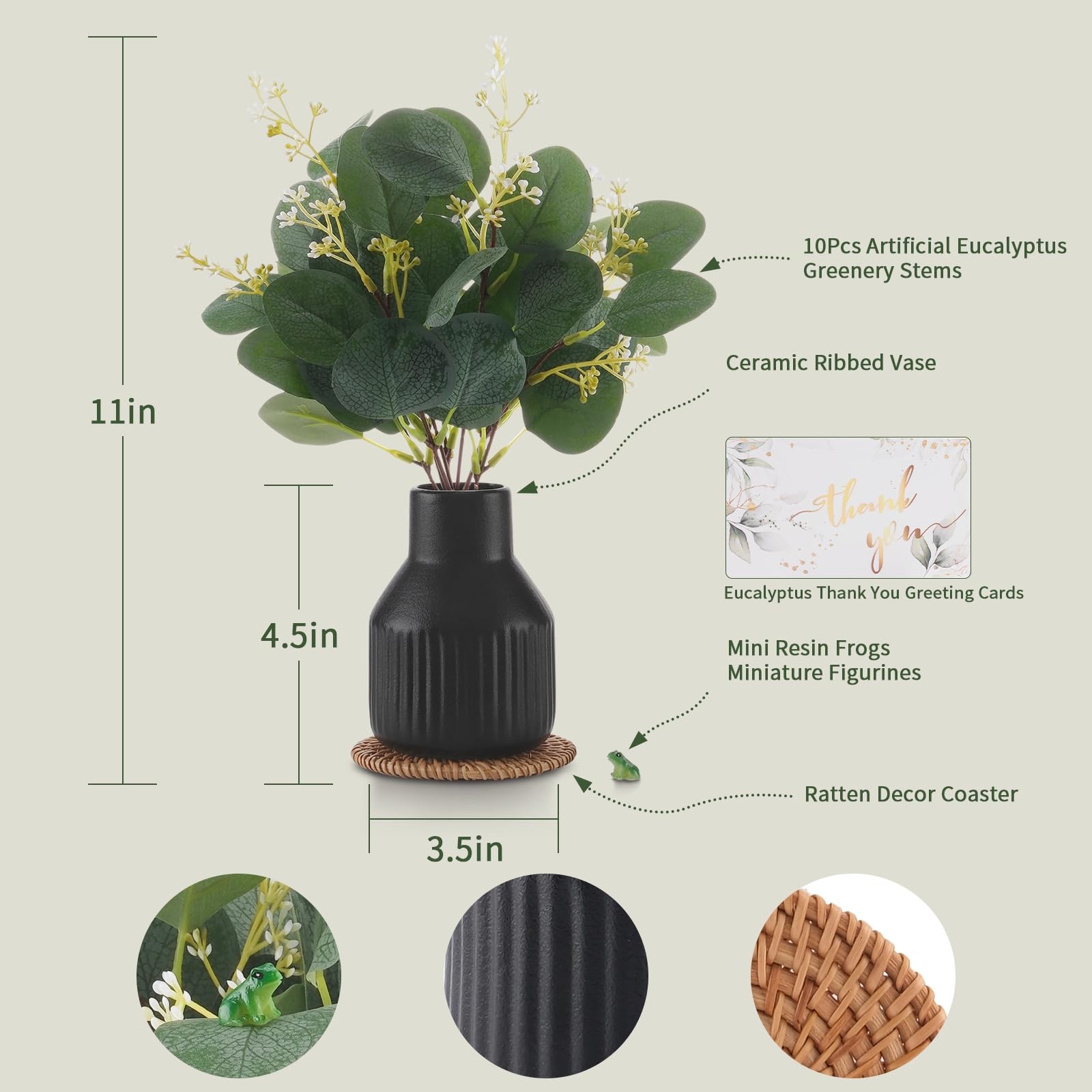 Artificial Eucalyptus Greenery Stems in Ceramic Vase,10Pcs Fake Plants Eucaly…