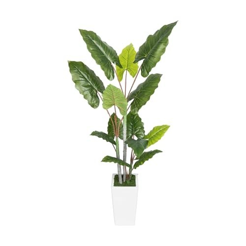 5.5FT Artificial Plant – Faux Silk Tree with White Planter – Indoor Floor Decor