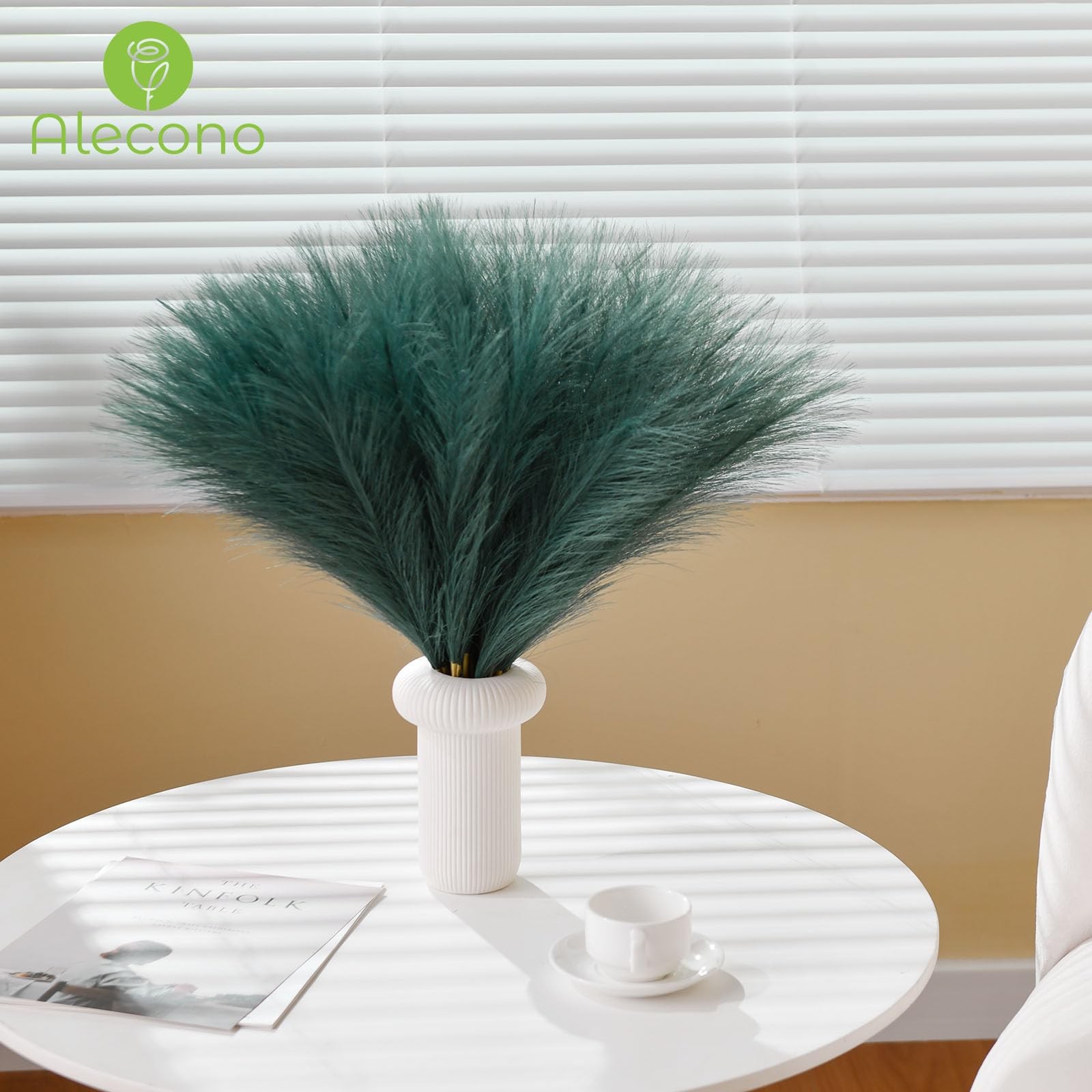 17 inch Green Faux Pampas Grass Decor, Tall Artificial Stems for Floor Vase