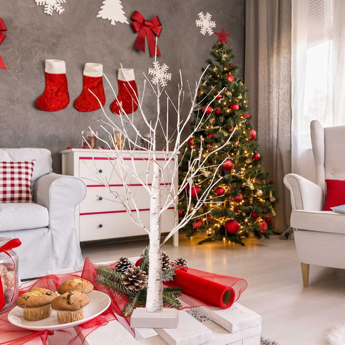 2ft Lighted Birch Tree with 144 Warm White LEDs – Small White Christmas Tree …