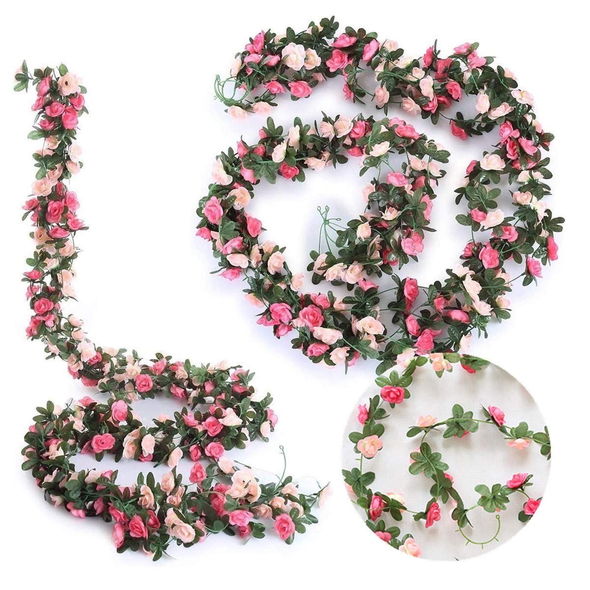 Fake Rose Vines Flowers Plants, 2 Pack 8.2 Feet Artificial Rose Flower Vine H…