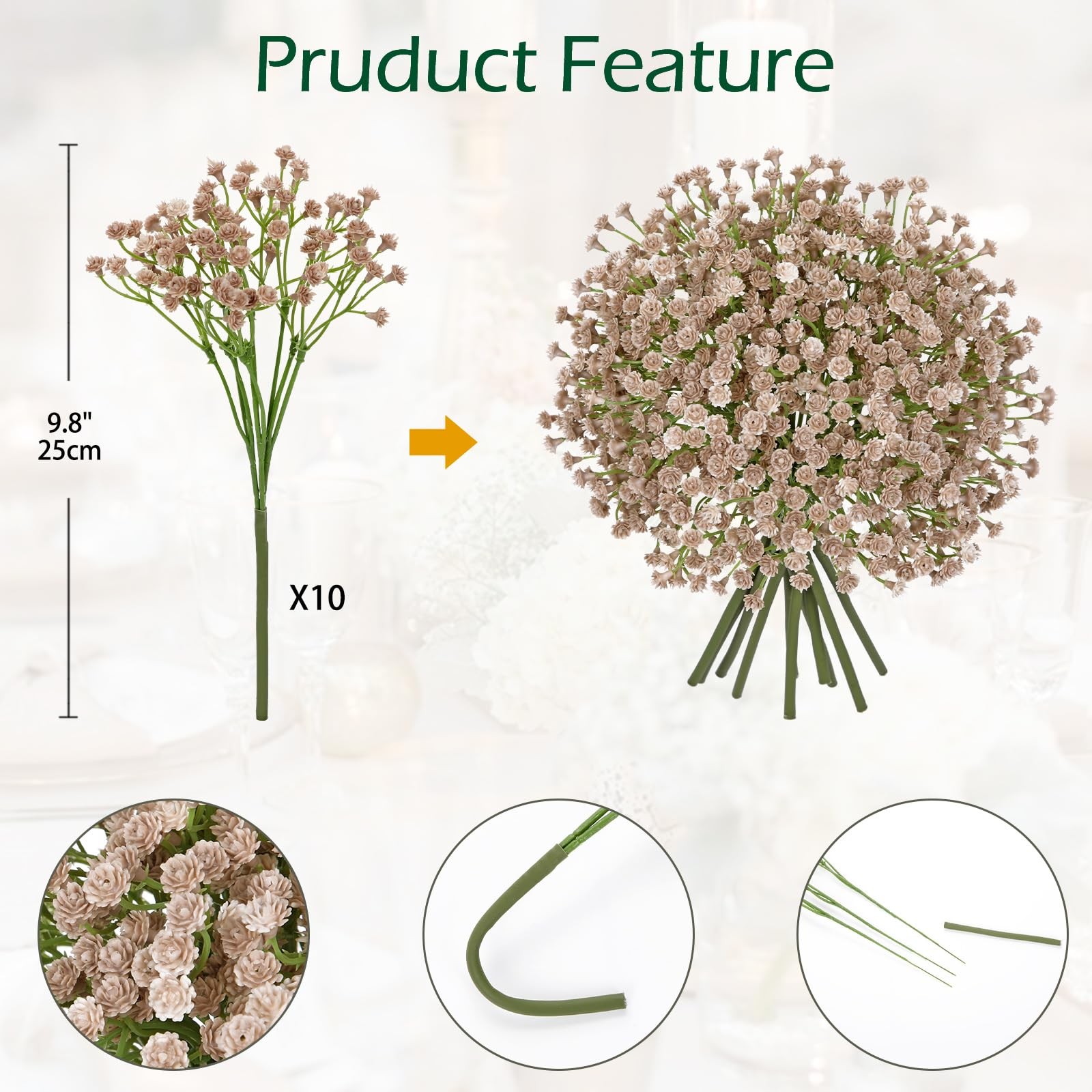 30 PCS Babys Breath Artificial Flowers Plastic Faux Gypsophila Fall White