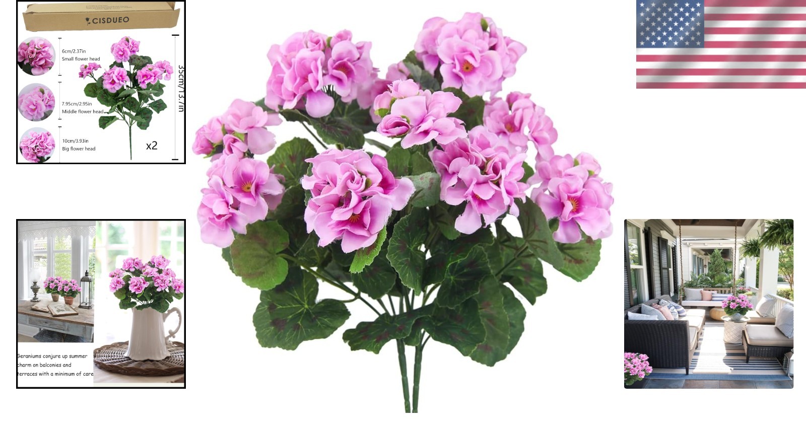 2 Pcs Fluffy Pink Geraniums – UV Resistant Faux Flowers for Garden & Patio Charm