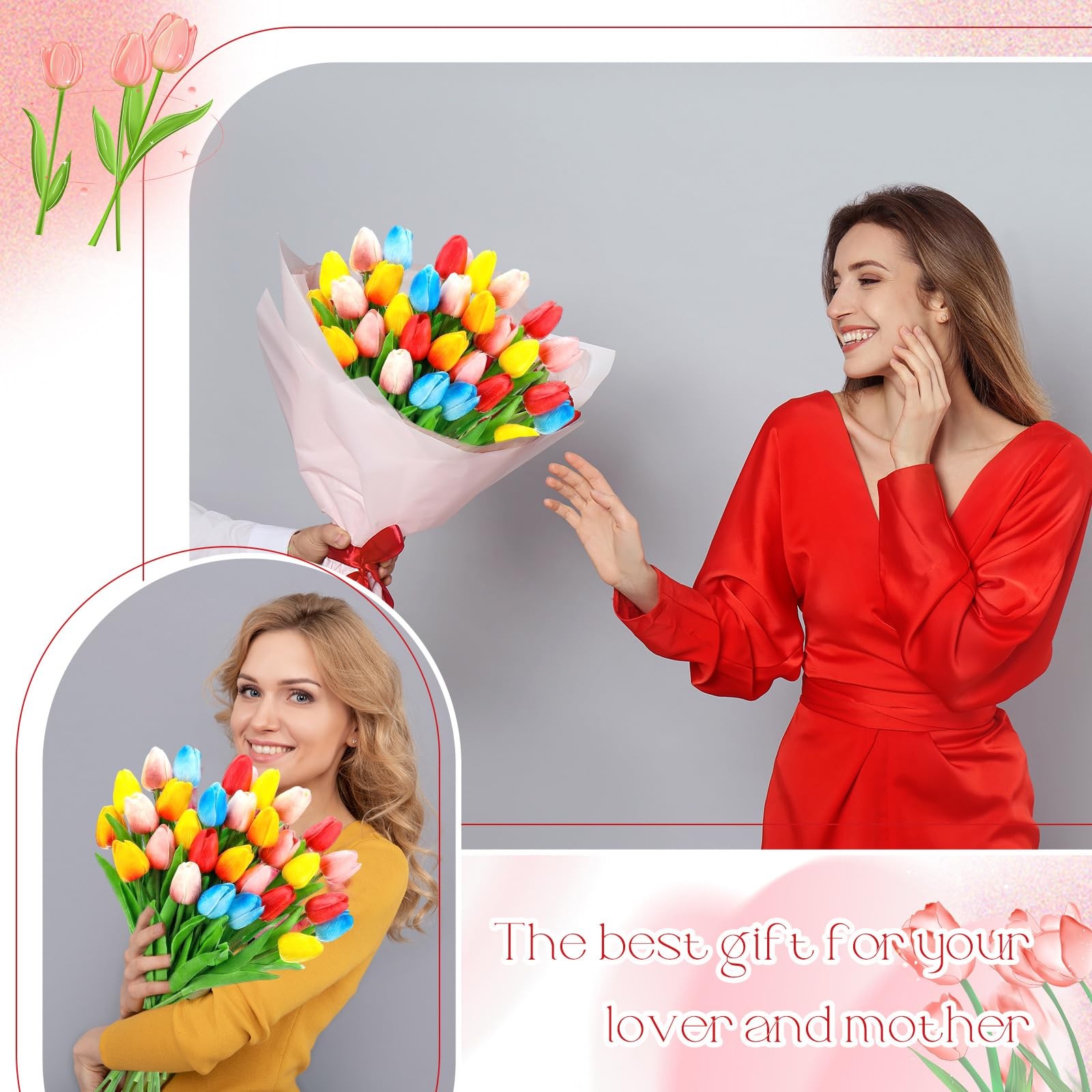 30 PCS Artificial Tulips Bouquet Faux Flowers Home Wedding Easter Gift Decor