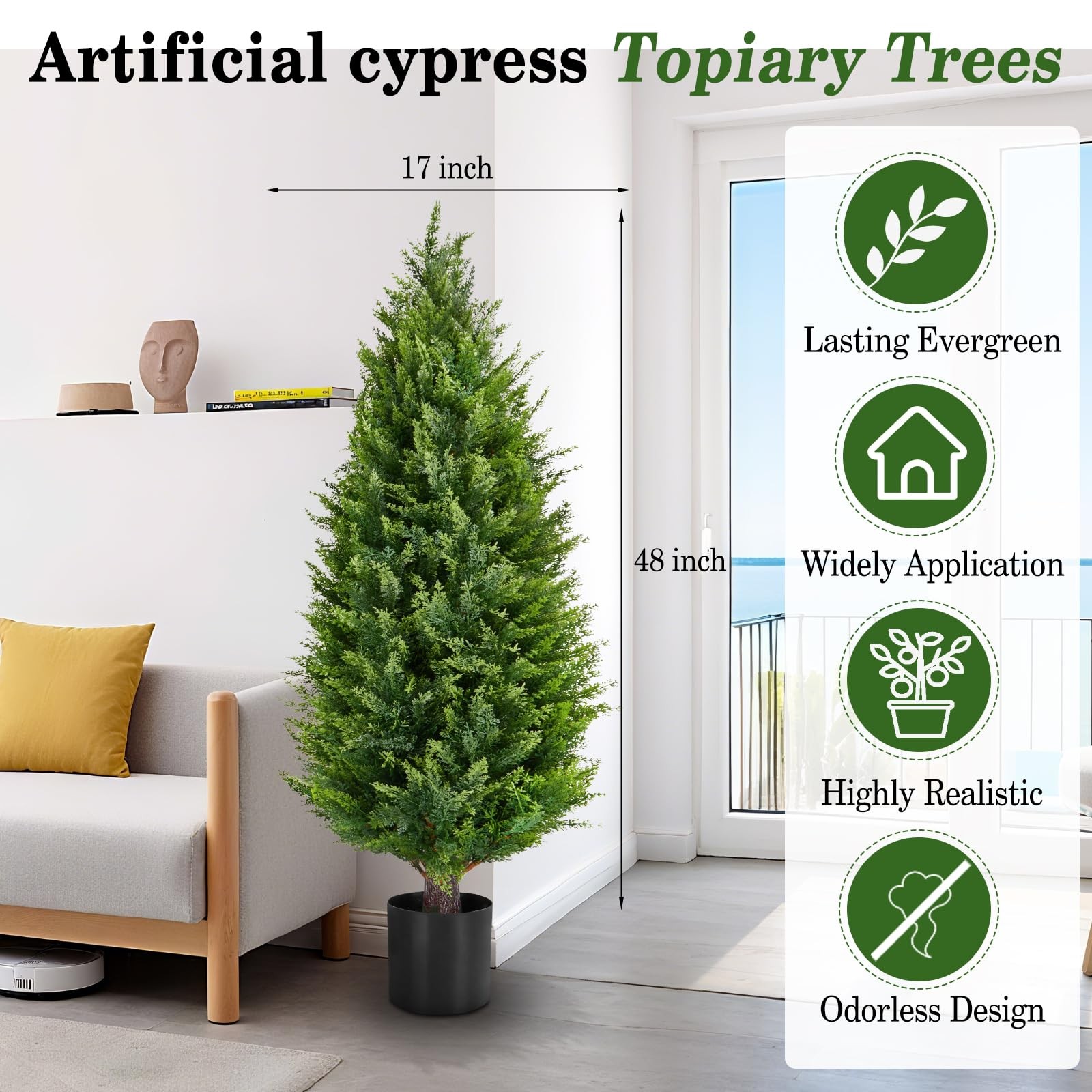 Artificial Topiary Tree 2-Set – 4 Feet Tall UV Protected Faux Cedar Pines – O…