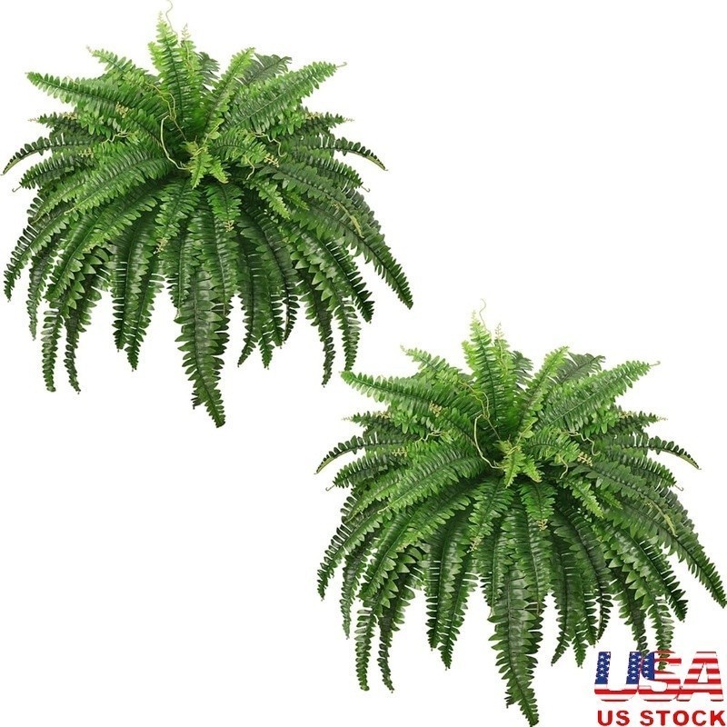 Artificial Boston Ferns Bundle Lifelike Plants Easy Care Indoor Outdoor Decor US