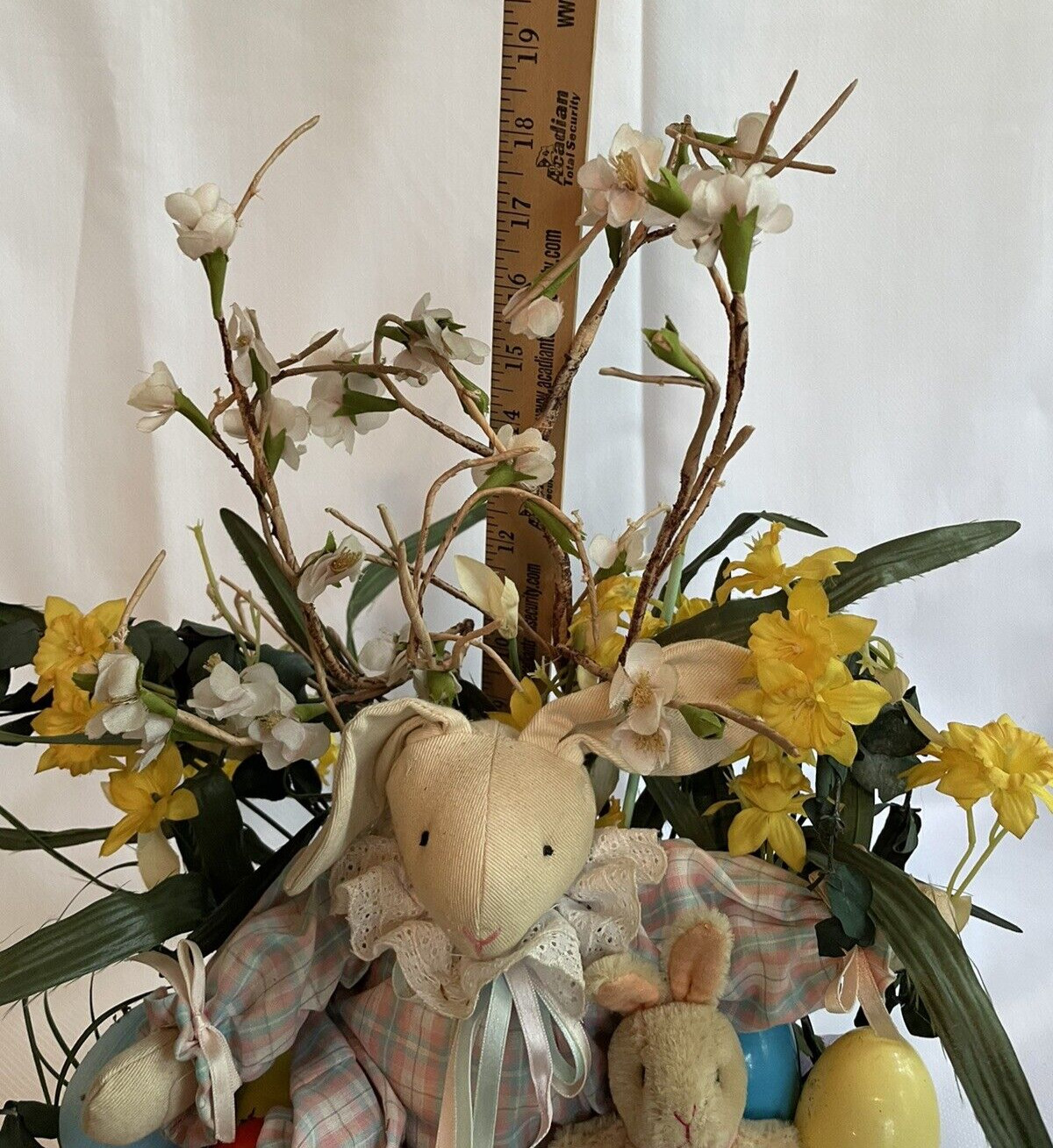 Mama Baby Bunny Easter Egg Floral Arrangement Centerpiece Decor Clay Vintage