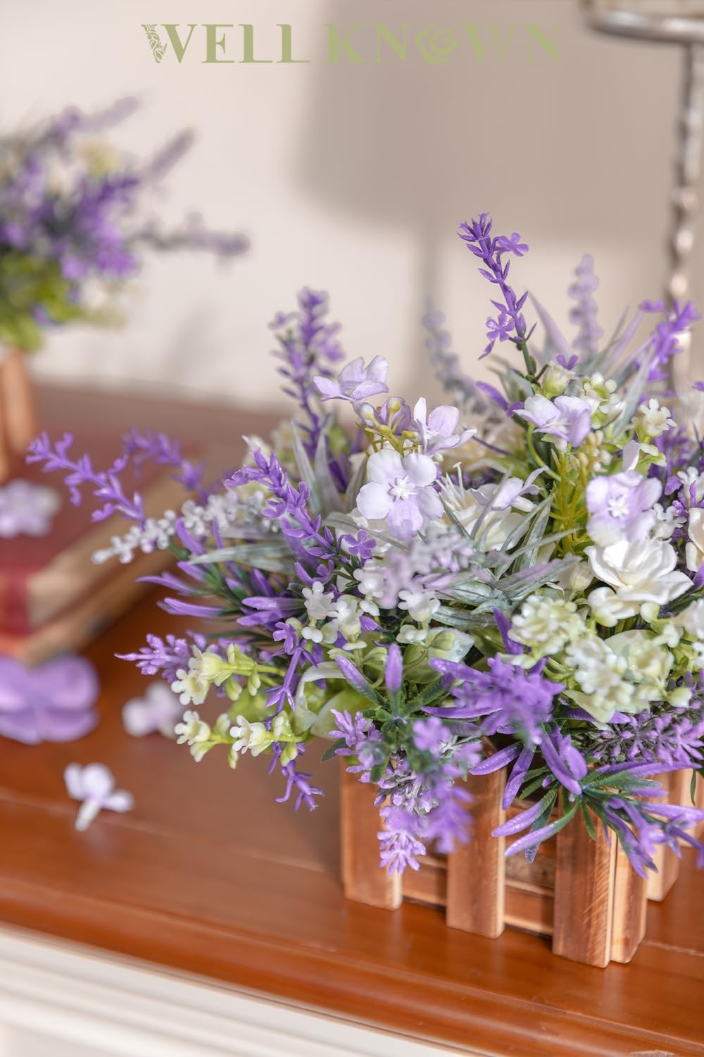 Artificial Lavender Plants in Wooden Baskets, Artificial Mini White Flower Ar…
