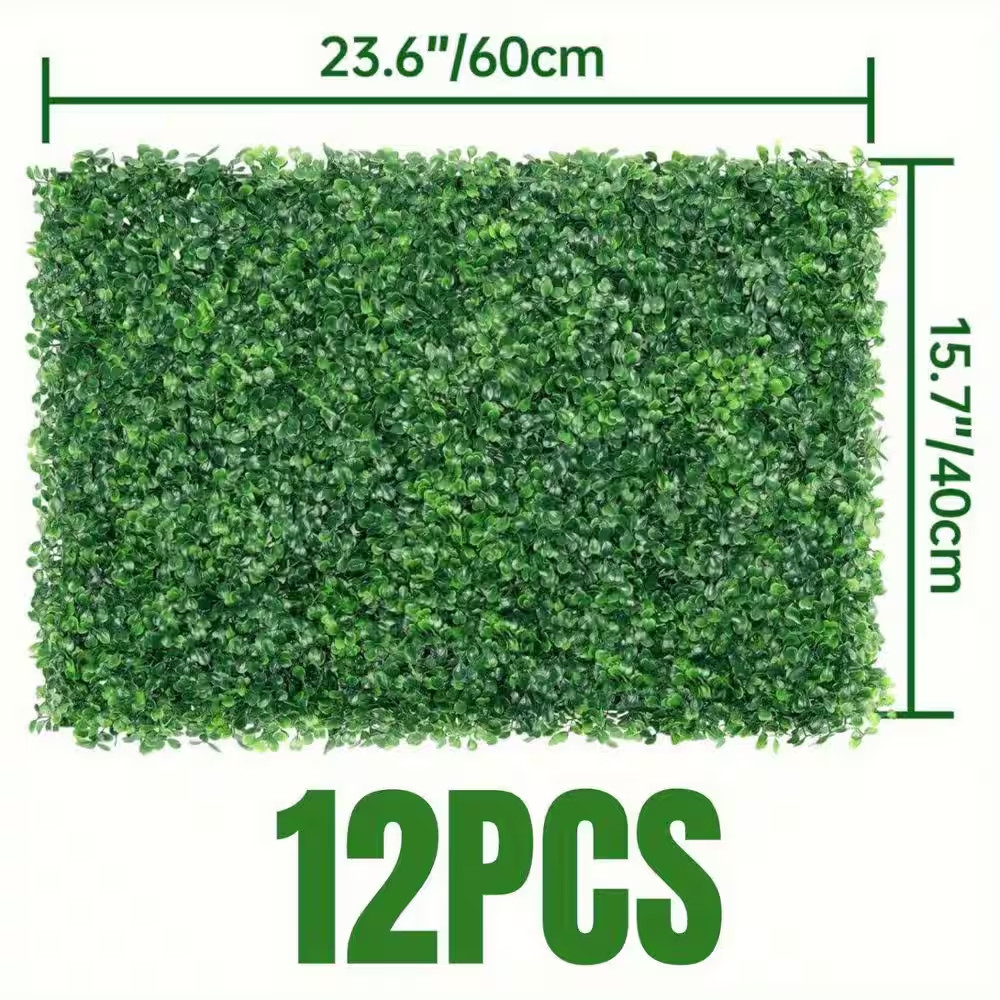 24 X 16 In. 12-Pieces Plastic Artificial Boxwood Hedge Panel-Realistic Fake Gras