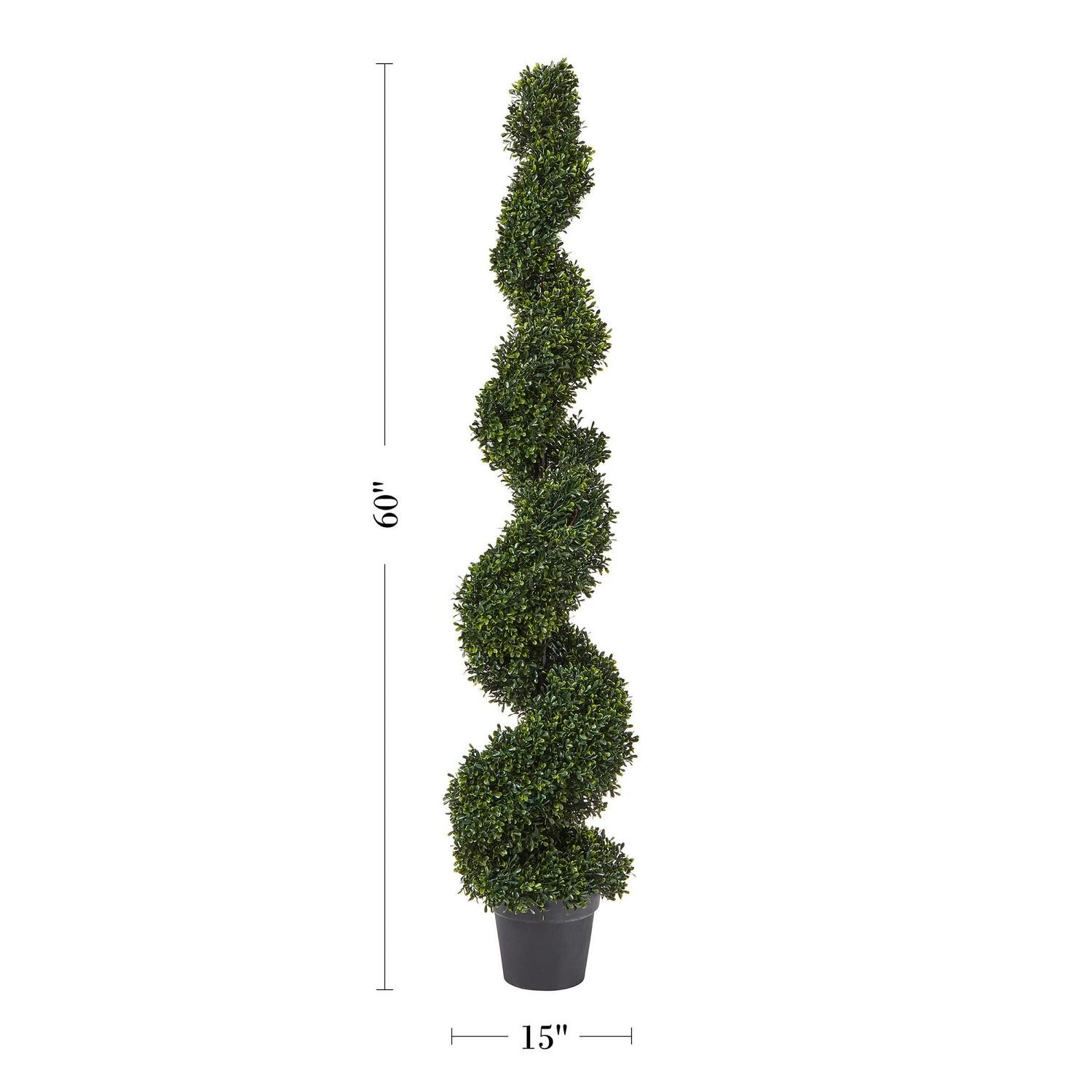 Spiral Topiary Arrangement And Weighted Pot – Faux Boxwood