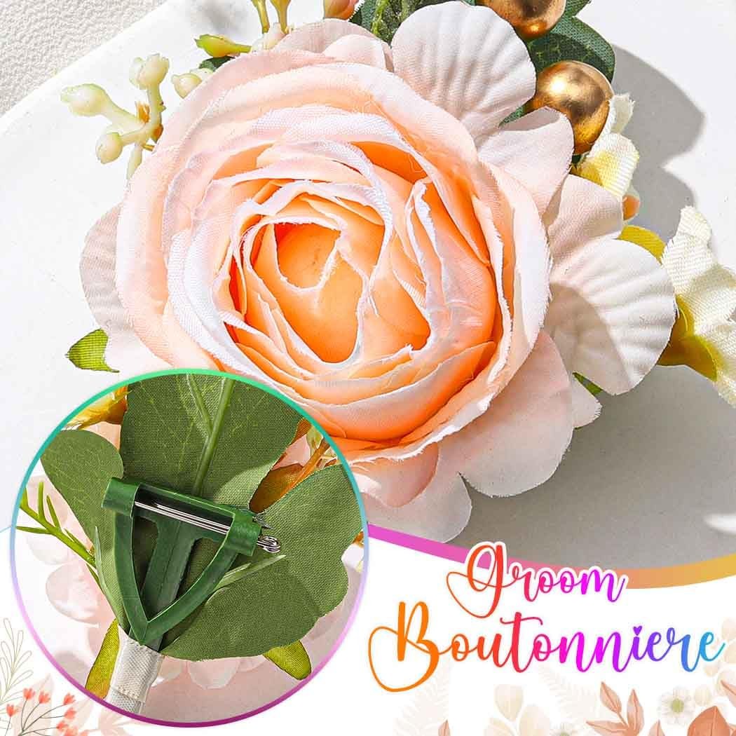 Pink Rose Boutonniere Groom Groomsman Wedding Flower Prom Suit Decoration