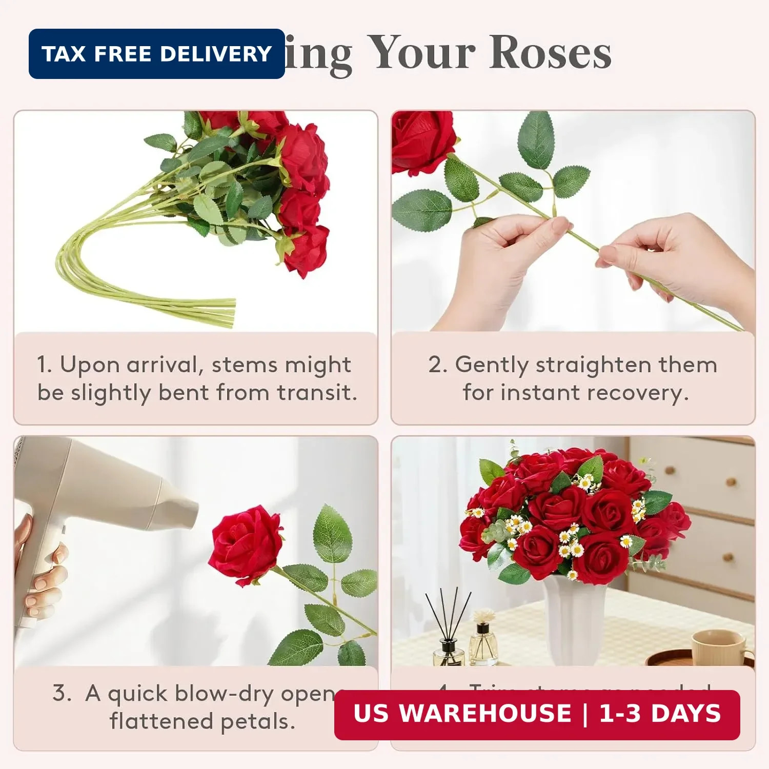 Lifewit 12 Pcs Red Artificial Roses Flowers in Bulk, Fake Long Stem Silk Roses f