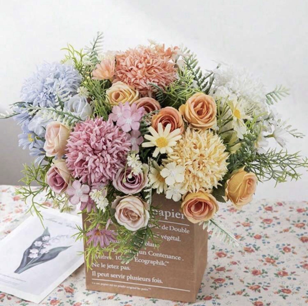 4 Pack Artificial Hydrangea Rose Bouquets 11.6” Silk Flowers Wedding Decor