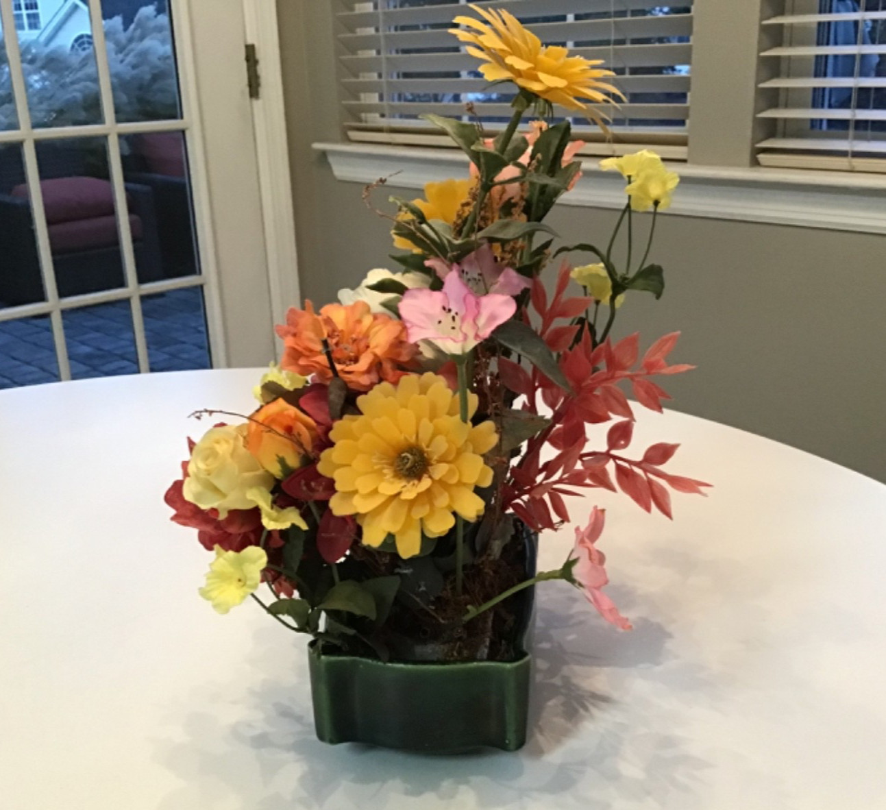 Faux Floral Arrangement in Container, Centerpiece, Home Decor, Peach, Pink