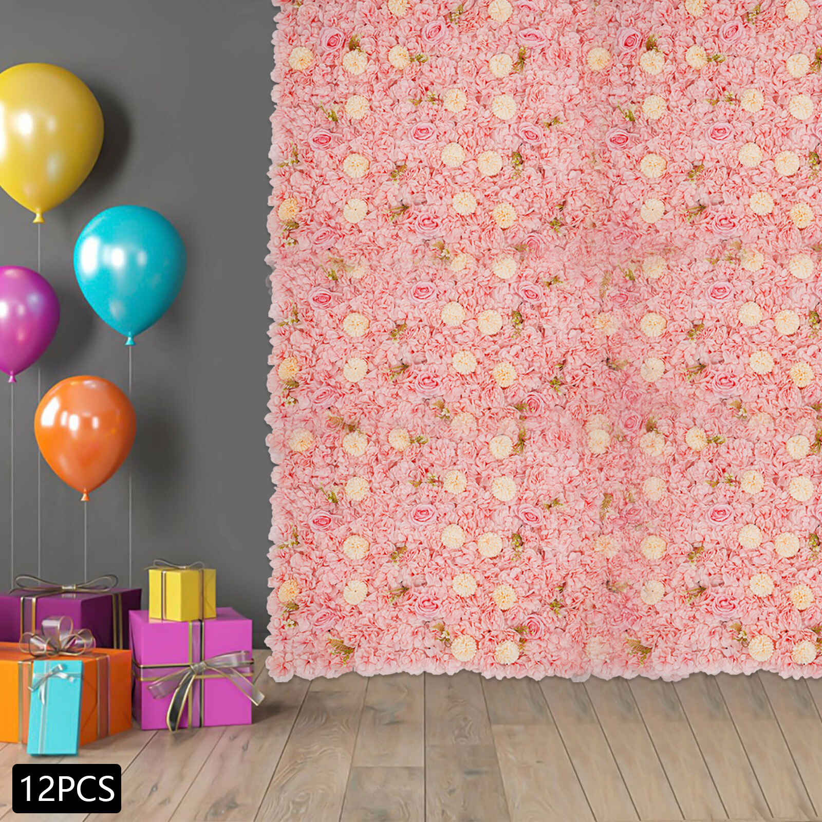 3D Flower Wall Panel-12 Pieces Artificial Flower Wall Background Silk Rose Mat