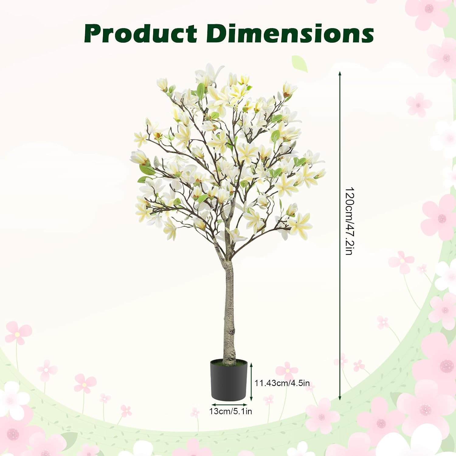 4FT Faux Magnolia Tree – Realistic Indoor/Outdoor Plant for Home Decor