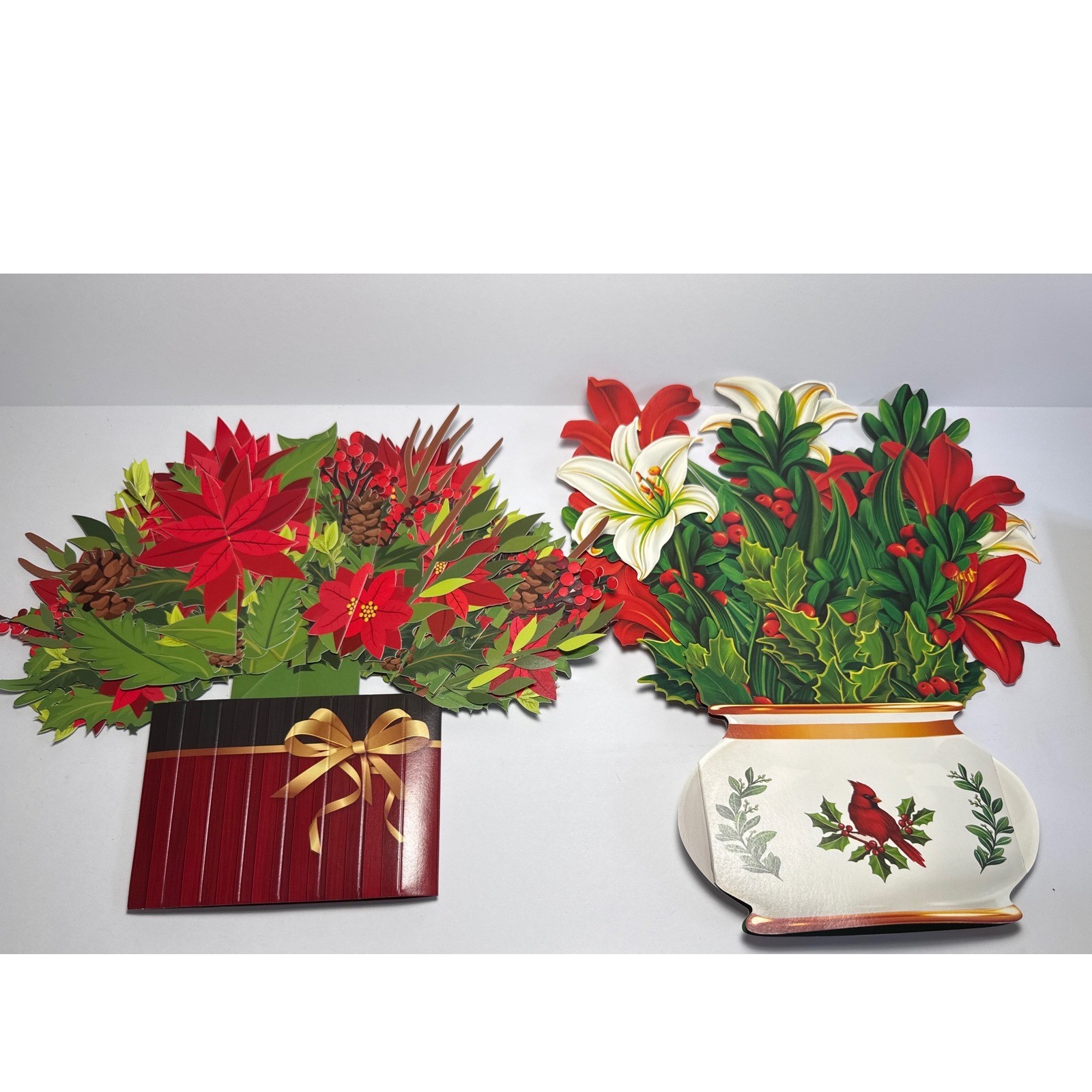 Freshcut Paper 3D Pop Up Flower Bouquets 2ct Red White Christmas Holiday Decor