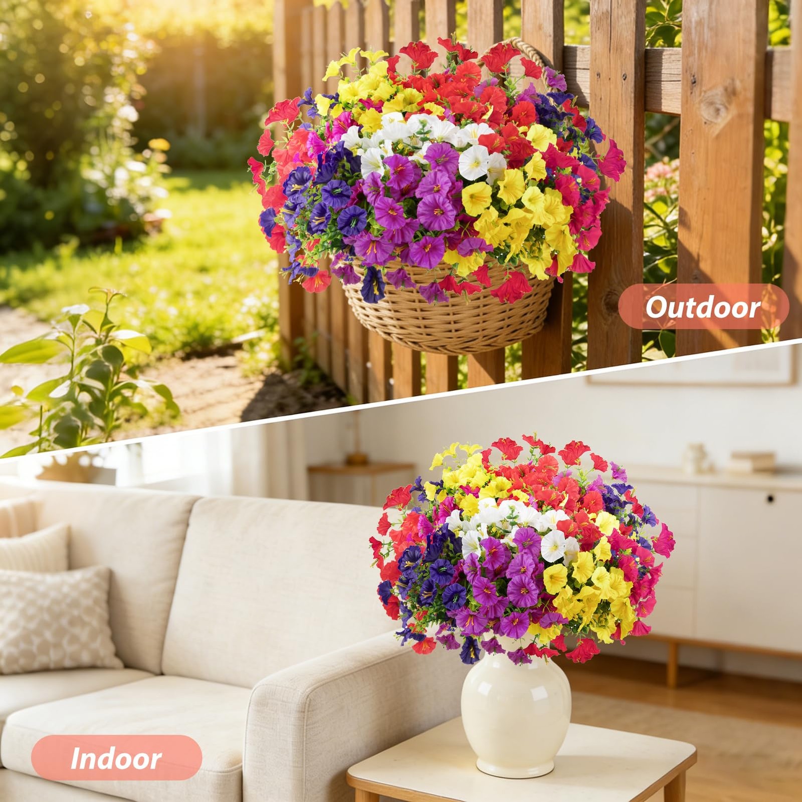 12 Bundles Artificial Flowers for Outdoors Decoration, Faux Silk Morning Glor…